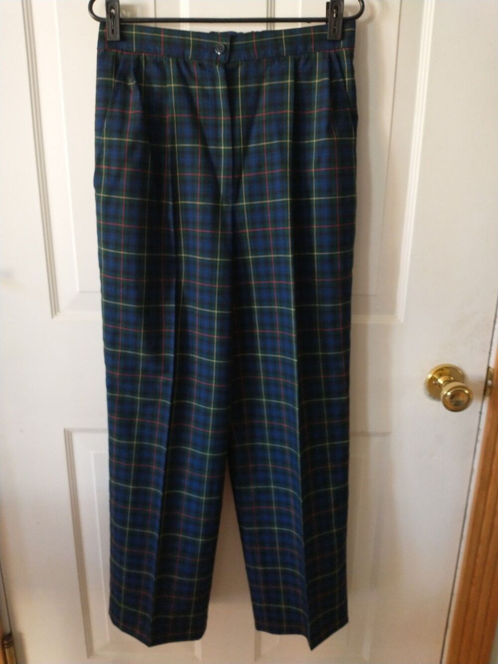 Vintage Pendleton Wool Flannel Plaid Pleated Straight-Leg Dress Pants 12